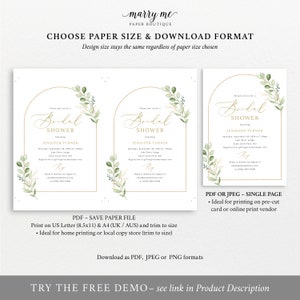 Bridal Shower Invitation Template, Elegant Greenery Arch, Editable Bridal Shower Invitation Card, Printable, Templett INSTANT Download image 5