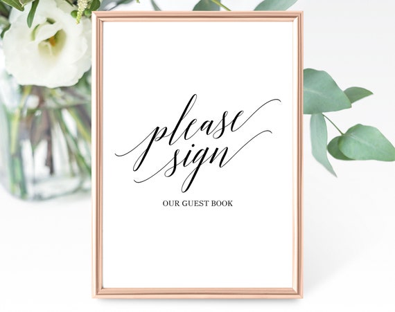 Wedding Printable Sign Guest Book Printable PDF Instant Download MM01-6 Floral Guest Book Sign Kindly Sign Please Sign our Guest Book
