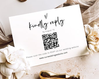 RSVP Card Template, Love Heart, QR Code RSVP Enclosure Card, Modern Reply Card, Baby Shower Reply, Editable, Templett Instant Download