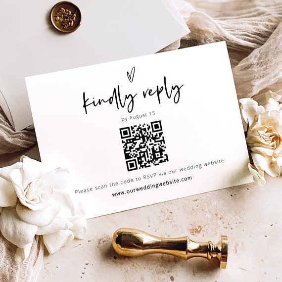 RSVP Card Template, Love Heart, QR Code RSVP Enclosure Card, Modern Reply Card, Baby Shower Reply, Editable, Templett Instant Download