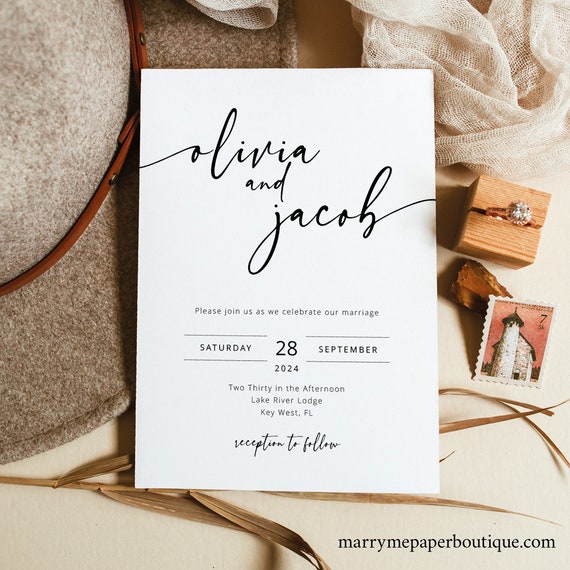 Wedding Invitation Template Set, Modern Calligraphy, Editable, Wedding Invitations, RSVP, Details, Printable, Templett INSTANT Download