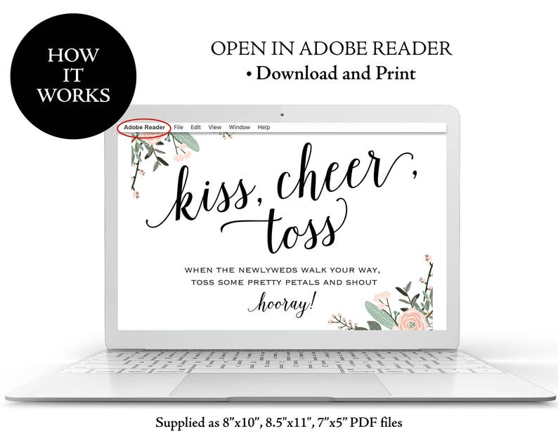 Wedding Sign Floral Confetti Sign Flower Confetti Sign PDF Instant Download Kiss Cheer Toss Toss Petals Sign Wedding Printable MM01-6