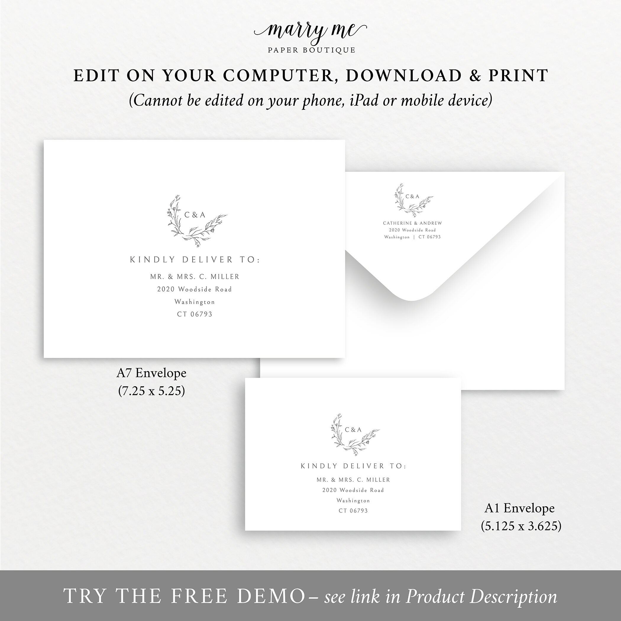 envelope address template elegant monogram templett