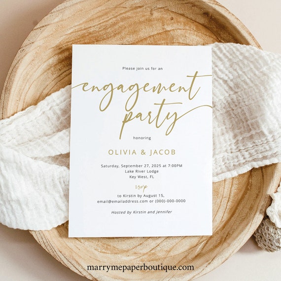 Engagement Party Invitation Template, Gold Modern Script, Engagement Party Invite, Printable, Editable, Self Edit, Templett INSTANT Download