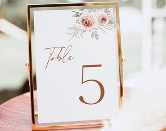 Wedding Table Number Sign Template, Elegant Floral Boho, Editable, Boho Table Number Sign Printable, 4x6, 5x7, Templett INSTANT Download