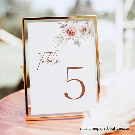 Wedding Table Number Sign Template, Elegant Floral Boho, Editable, Boho Table Number Sign Printable, 4x6, 5x7, Templett INSTANT Download