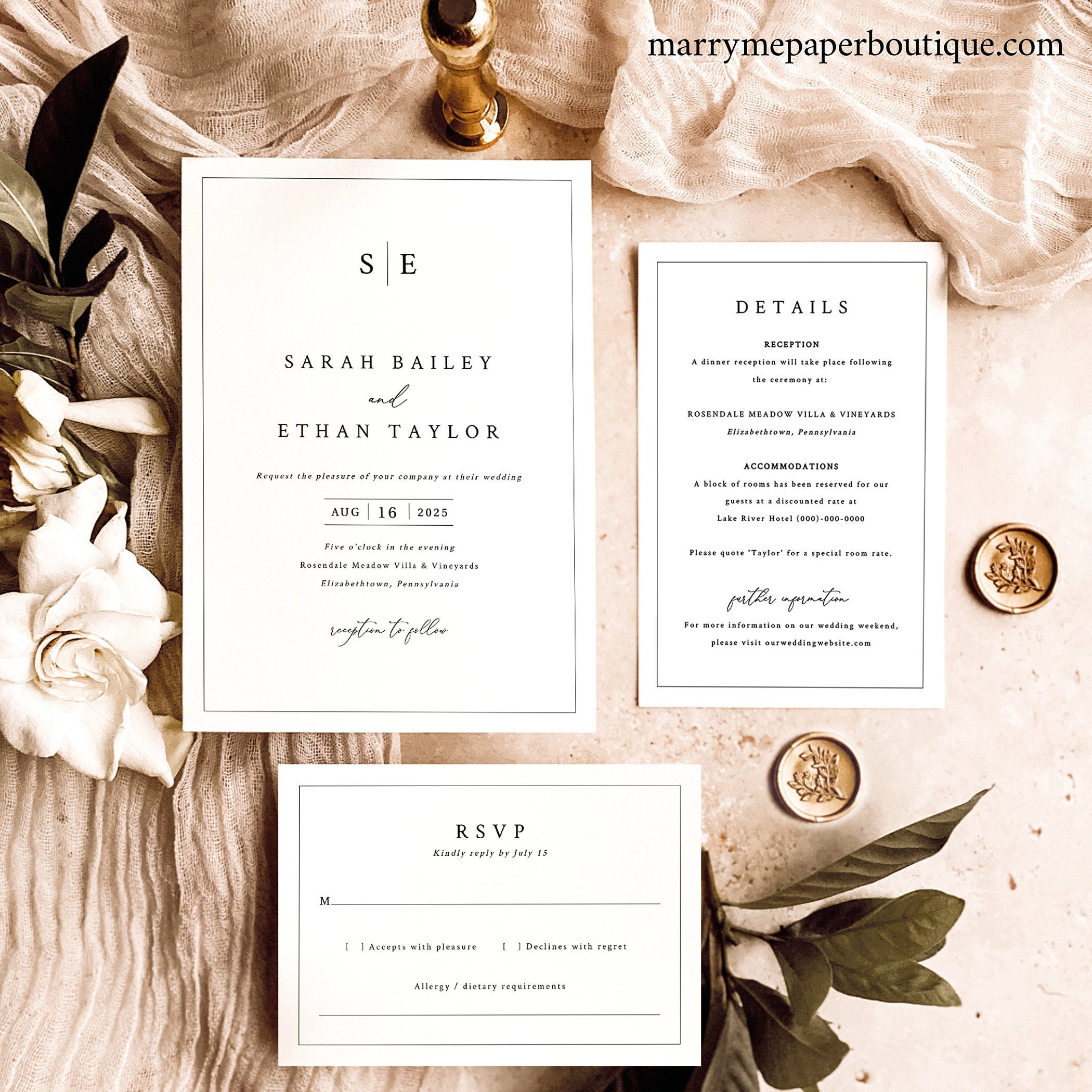 Minimalist Monogram Wedding Invitations by Basic Invite