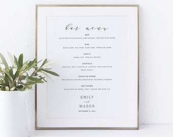 Bar Menu Sign Template, Elegant Script, Try Before Purchase,  Editable Instant Download