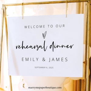 Rehearsal Dinner Welcome Sign Template, Love Heart, Editable, Modern Rehearsal Welcome Sign, Printable, Templett INSTANT Download image 1