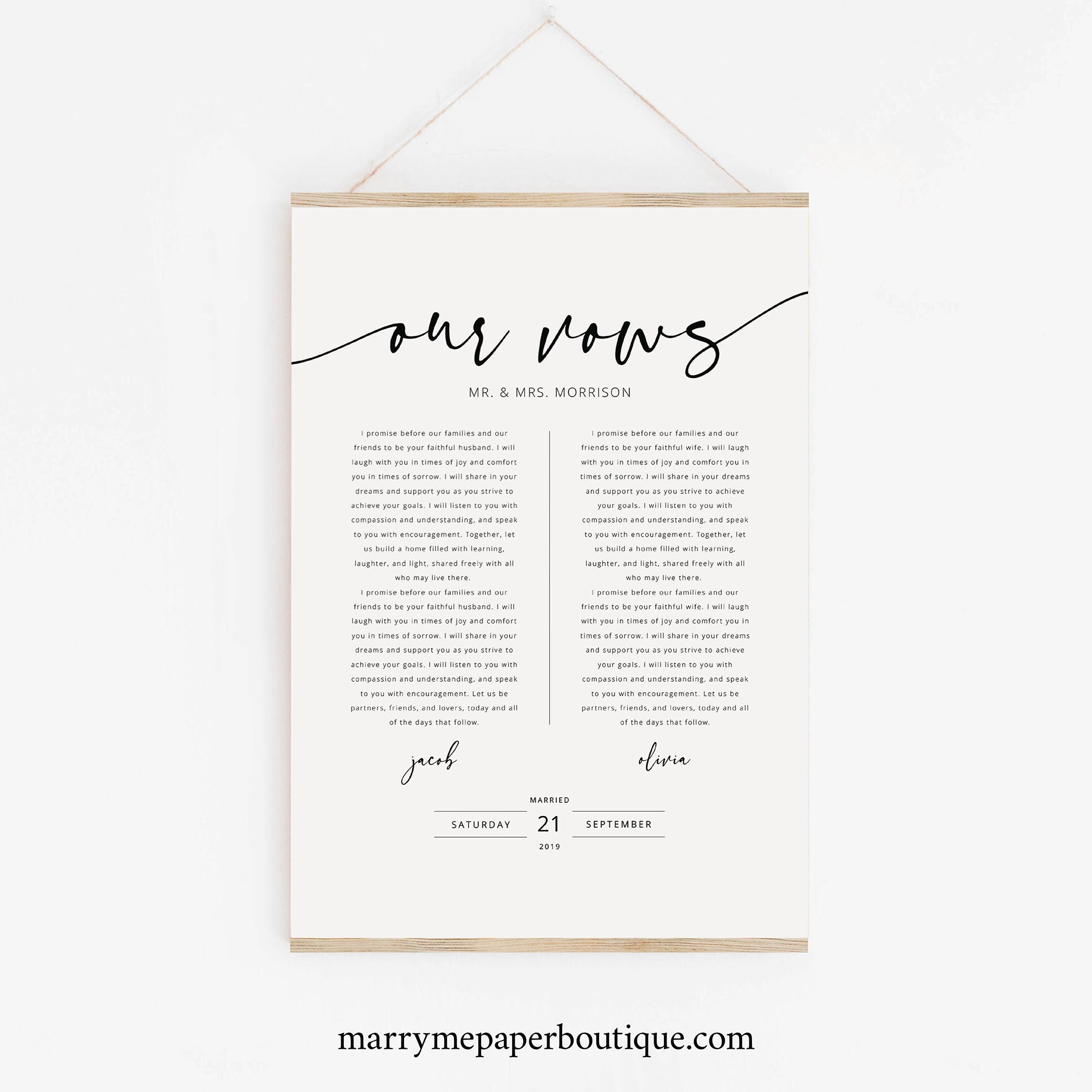 Wedding Vows First Anniversary Gift Template, Poster Size, Wedding Vows
