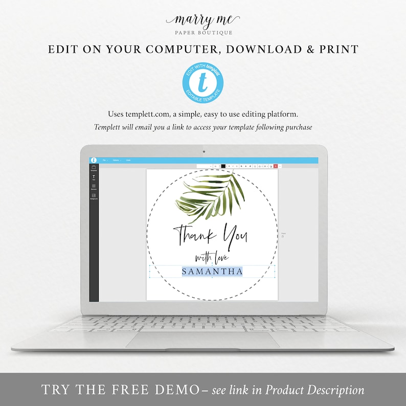 Printable Tropical Round Favor Tag Template Greenery Wedding Label Templett Instant Download