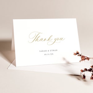 Thank You Card Template, Folding, Calligraphy Design in Gold, Editable ...