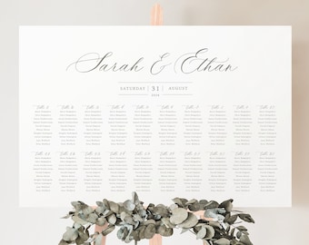 Wedding Seating Chart Template, Calligraphy Seating Plan, Editable Seating Poster, Printable, Templett INSTANT Download, Horizontal