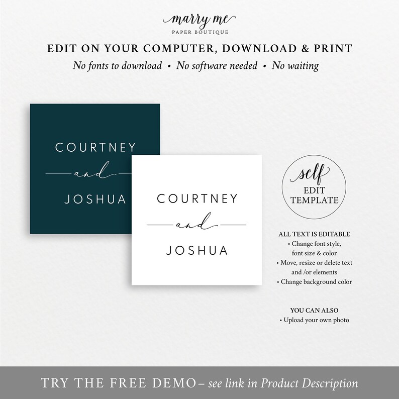 Square Favor Tag Template Elgant Script Printable Square - Etsy