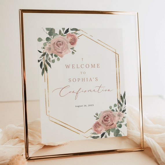 Confirmation Welcome Sign Template, Dusky Pink Floral, Editable, Small  Confirmation Welcome  Sign, 8x10, Templett INSTANT Download