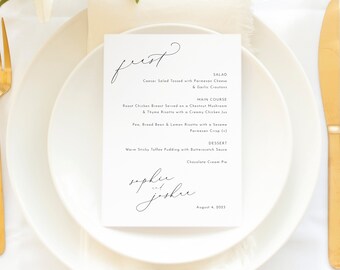 Wedding Menu Template, Luxury Calligraphy, Elegant Wedding Table Menu Card, Printable, Editable, 5x7 Menu, Templett INSTANT Download