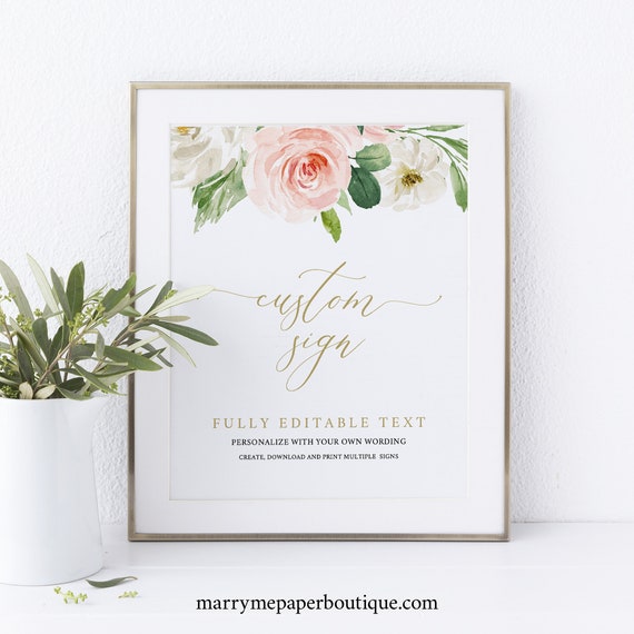 Create MULTIPLE Wedding Signs, Blush Floral Editable Templates, Instant Download, Try Before Purchase