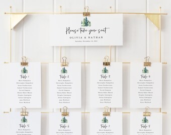 Pine Forest Seating Chart Template, Rustic Pine Trees, Wedding Seating Chart Cards, Printable, Templett Editable, INSTANT Download