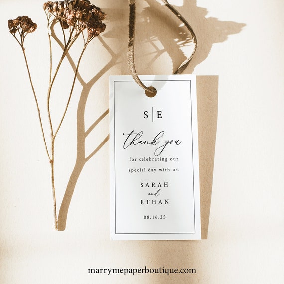 Favor Tag Template, Minimalist Wedding Monogram, Editable, Wedding Favor Tag Printable, Thank You Favor Tag, Templett INSTANT Download