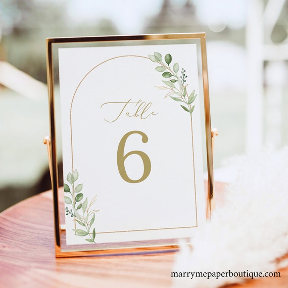 Table Number Sign Template, Greenery Arch, Editable, Greenery Table Number Sign, Printable, 4x6, 5x7, Templett INSTANT Download