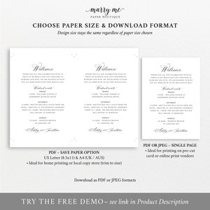 Wedding Welcome & Itinerary Card Template, Traditional Classic Calligraphy, Editable, Wedding Timeline, Printable, Templett INSTANT Download image 4