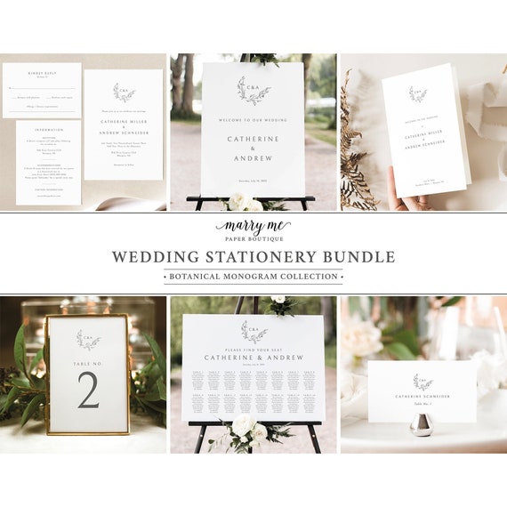 Wedding Template Bundle, Elegant Monogram, Demo Available, Wedding Bundle Templates, Wedding Template Kit, Templett Instant Download