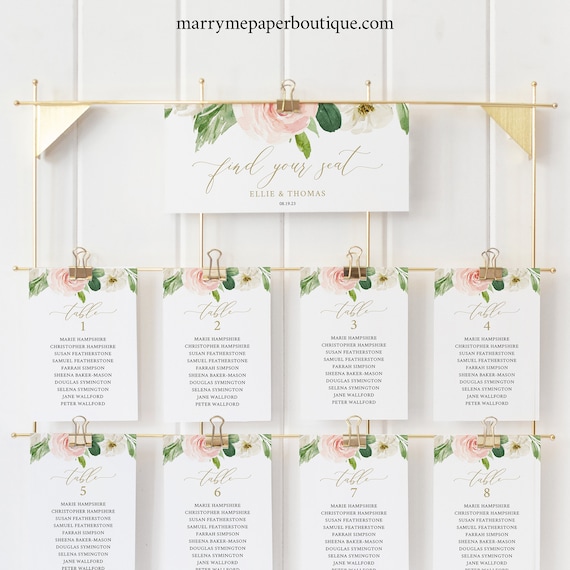 Seating Chart Sign Template, Try Before Purchase, Blush Floral Cards, Editable Instant Download