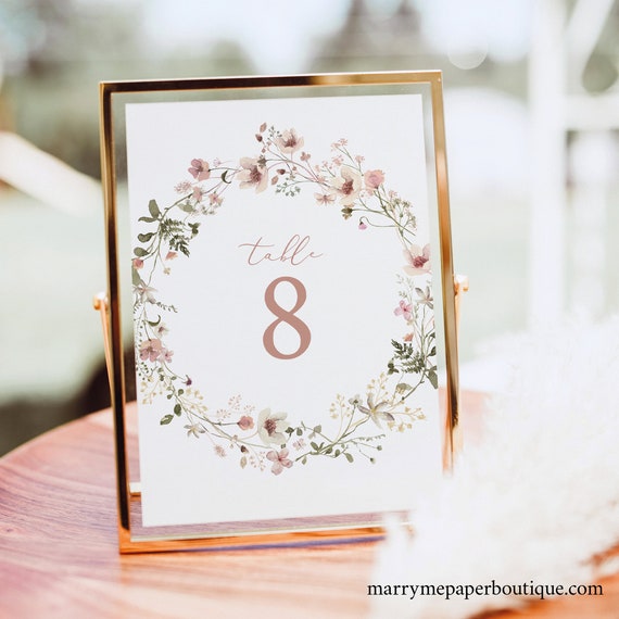 Table Number Sign Template, Rustic Pink Flowers, Pink Floral, Wedding Table Number Template, Printable, Editable, Templett INSTANT Download