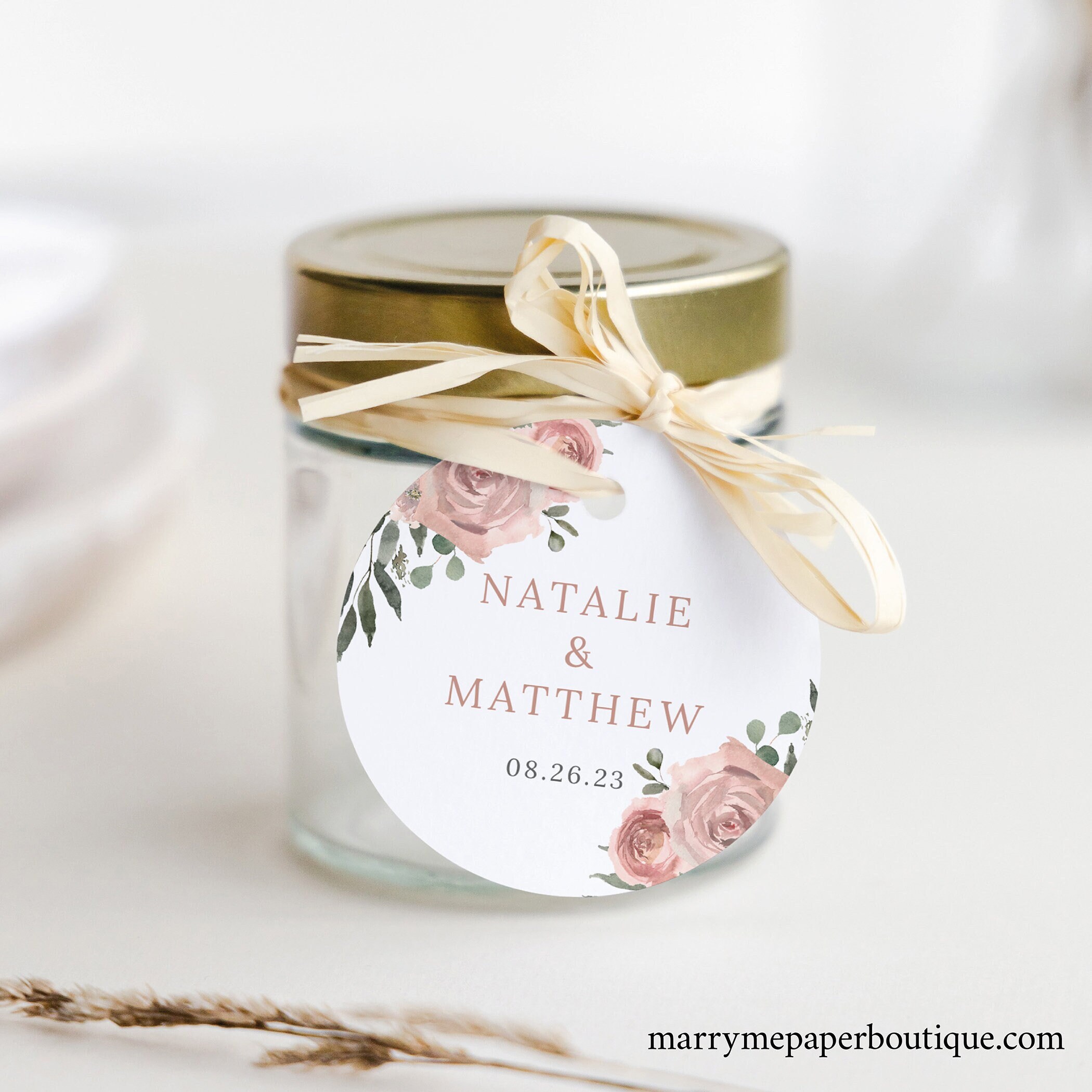 Round Favor Tag Template Dusky Pink Floral Boho Wedding Favor Tag Printable Circular Templett INSTANT Download Editable
