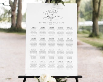 Wedding Seating Chart Template, Pretty Calligraphy, Seating Plan Poster, Vertical, Printable, Editable, Templett INSTANT Download