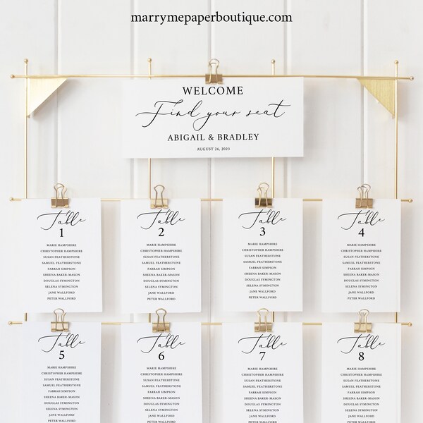 Seating Chart Sign Template, Editable Instant Download, Elegant Script, Try Before Purchase