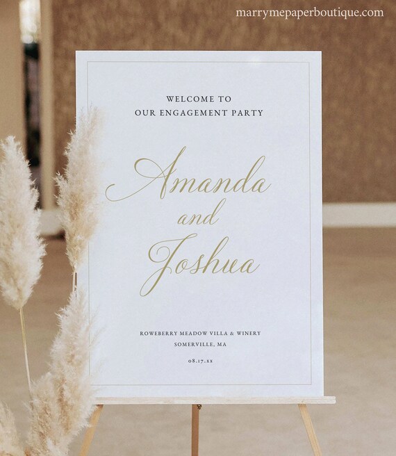 Engagement Party Welcome Sign Template, Traditional Calligraphy, Welcome to our Engagement Party Sign, Editable, Templett INSTANT Download