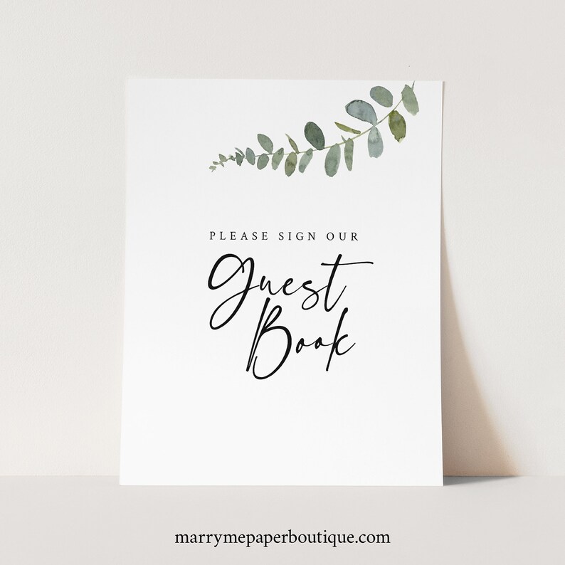Guest Book Sign Template Eucalyptus Greenery Please Sign Our - Etsy