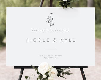 Wedding Welcome Sign Template, Elegant Botanic Flowers, Welcome To Our Wedding Sign, Templett INSTANT Download, Printable, Editable