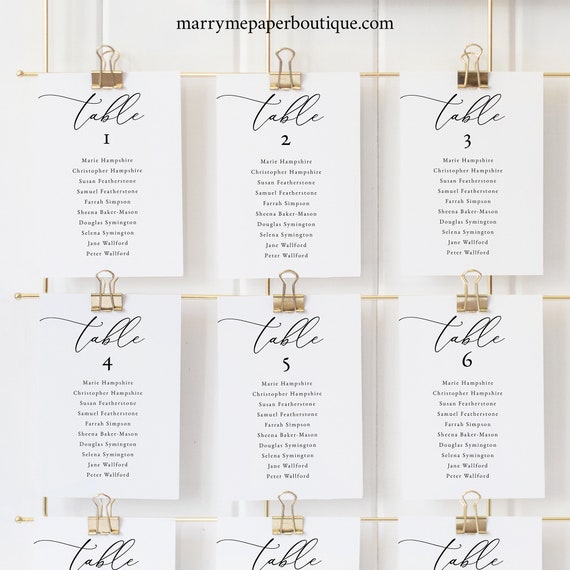 Classic Wedding Seating Cards Template, Elegant Seating Chart Cards, Printable, Templett,  Editable, INSTANT Download