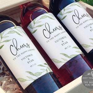 Wine Bottle Label Template, Try Before Purchase, Editable Instant Download, Greenery Leaves image 1