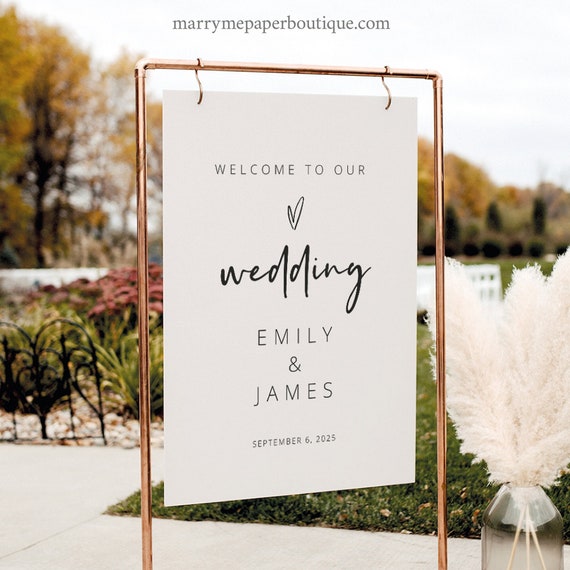 Modern Wedding Welcome Sign Template, Love Heart, Editable, Welcome to Our Wedding Sign Poster, Printable, Templett INSTANT Download