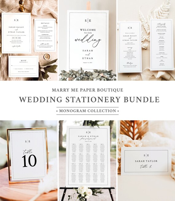 Wedding Template Bundle, Minimalist Wedding Monogram, Wedding Stationery Bundle, Editable Wedding Bundle Kit, Templett INSTANT Download