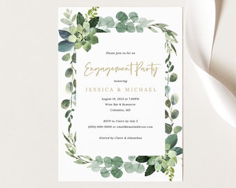 Engagement Party Invitation Template, Lush Greenery, Engagement Dinner Celebration Invite, Printable, Editable, Templett INSTANT Download