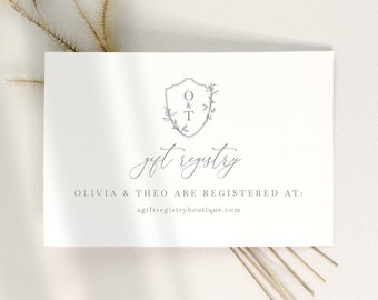 Gift Registry Card Template, Elegant Crest & Monogram, Editable, Wedding Registry Enclosure Card, Printable, 4x6, Templett INSTANT Download