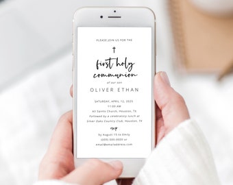 Digital First Holy Communion Text Invitation Template, Love Heart, Modern, Electronic First Communion Invite, Templett INSTANT Download