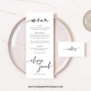 Wedding Menu & Name Card Template, Modern Calligraphy, Table Menu Card Template, Name Card Printable, Editable, Templett INSTANT Download