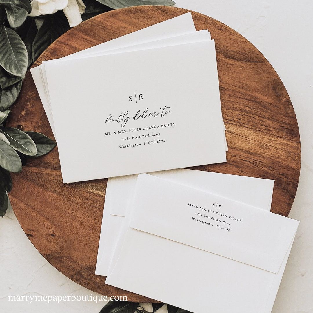 Wedding Envelope Addressing Template, Minimalist Wedding Monogram ...