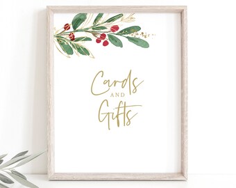 Cards & Gifts Sign Template, Winter Wedding, Wedding Table Sign, Printable, Christmas Wedding Sign, Templett INSTANT Download, Editable