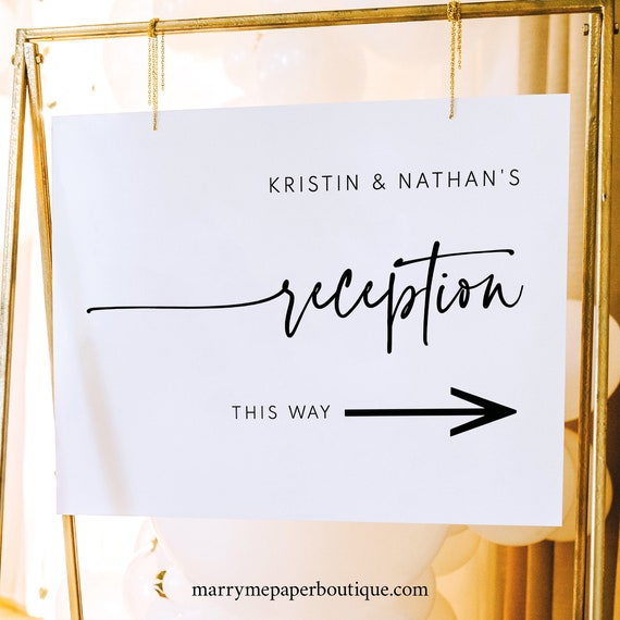 Wedding Reception Direction Sign Template, Modern Contemporary, Reception Directional Sign with Arrow, Printable, Templett INSTANT Download