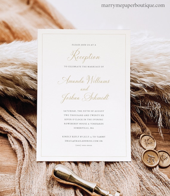 Reception Invitation Template, Traditional Wedding Calligraphy in Gold, 5x7, Editable Wedding Reception Invite, Templett INSTANT Download