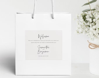 Minimalist Guest Welcome Bag Label Template, Modern Calligraphy, Wedding Gift Bag Label, Printable, Editable, Templett INSTANT Download