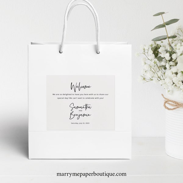 Minimalist Guest Welcome Bag Label Template, Modern Calligraphy, Wedding Gift Bag Label, Printable, Editable, Templett INSTANT Download