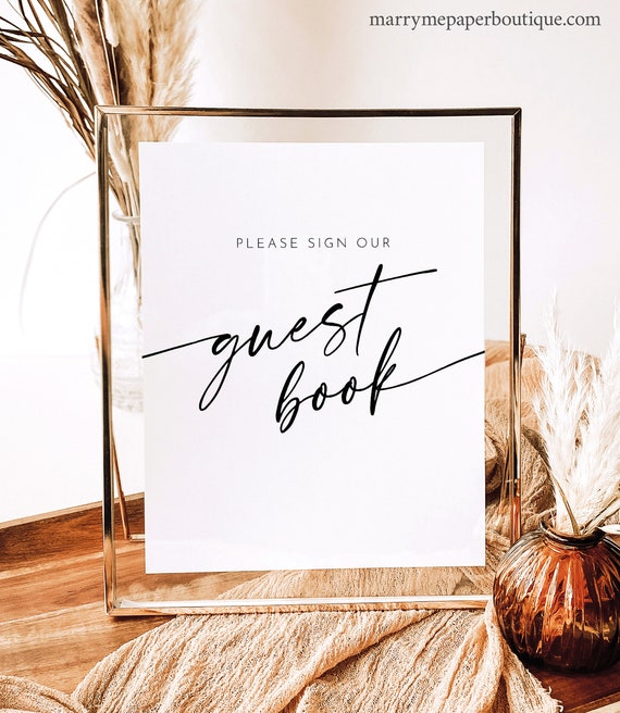 Please Sign Our Guestbook Sign Template, Minimalist Calligraphy, Modern Guest Book Sign Template, 8x10, Editable, Templett INSTANT Download