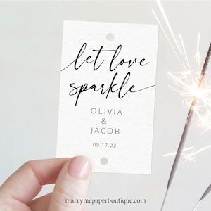 Wedding Sparkler Tag Template, Modern Calligraphy, Elegant Wedding Sparker Tags, Printable, Editable, Templett INSTANT Download